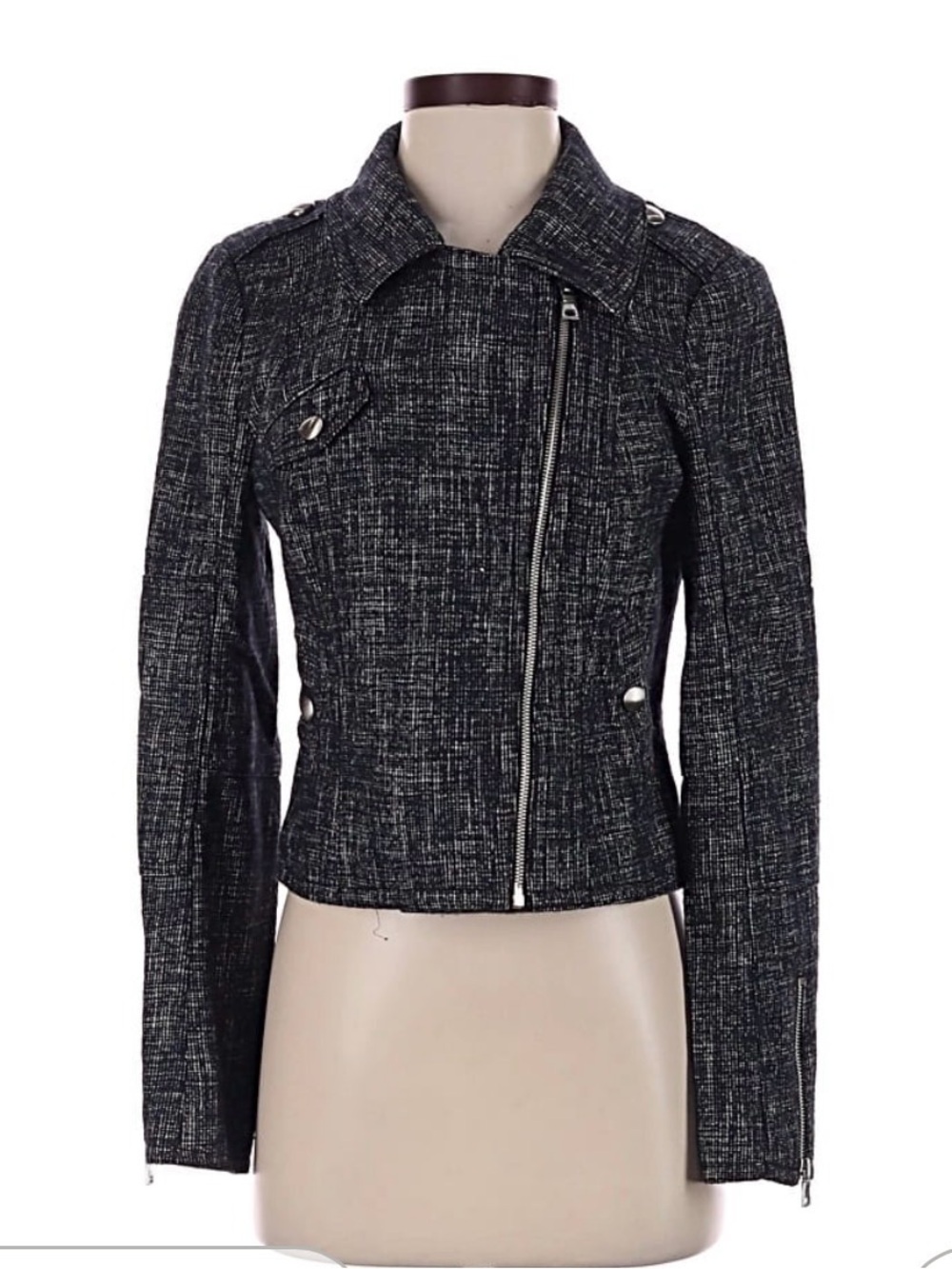 Ann Taylor Black & White Tweed Cropped Moto Jacket